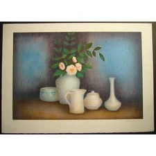 European Print Lithograph Lavania "Pink Bouquet" 55X75cm