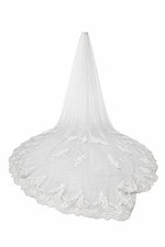 Cathedral Length White Lace Trim Tulle Wedding Veil Bridal Accessories