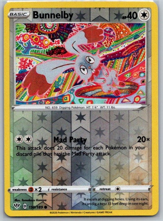 Bunnelby 150/189 Common Darkness Ablaze Pokemon Reverse Holo Near Mint