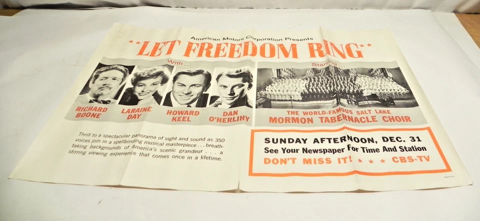 PÓSTER DE CONCESIONARIO RAMBLER VINTAGE AMC PRESENTA "LET FREEDOM RING" 38" X 25" USADO Foto 2 de 4