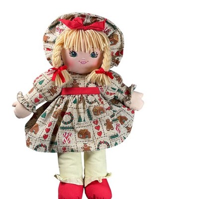 Sweetie Mine Rag Doll 1995 Christmas Gingerbread Dress Blonde Yarn Hair 20'' Good
