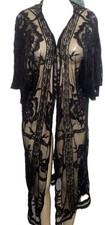 LC Lauren Conrad Black Lace Kimono Duster Fits S L Sheer FloralBoho Cover Up