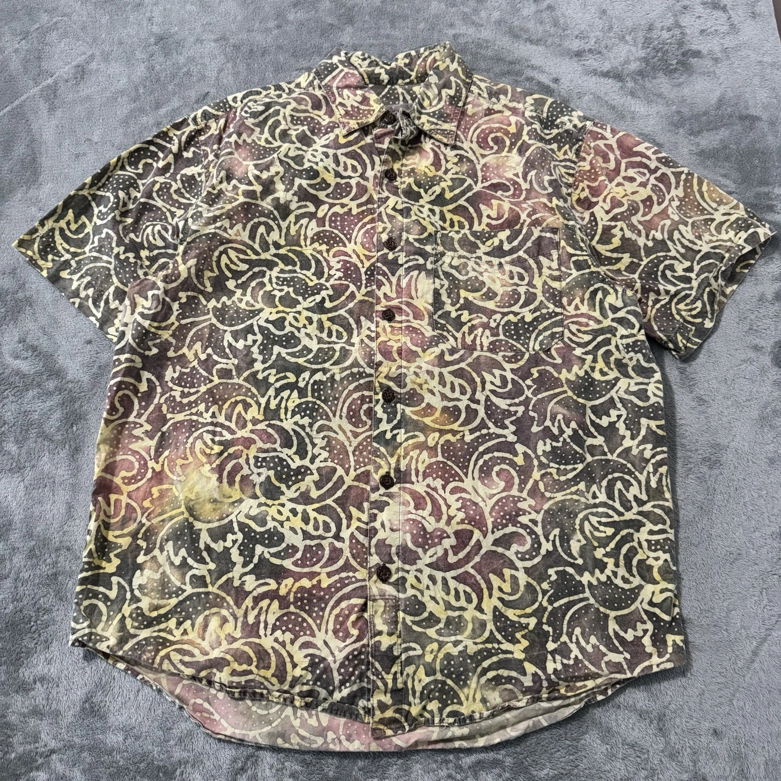 The Territory Ahead Hawaiian Shirt Mens Medium Orange Tribal Cotton Lawn