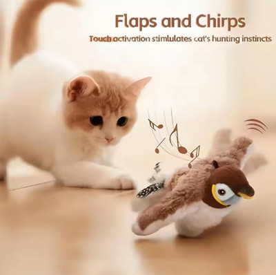 1pc Rechargeable Simulated Bird Cat Toy Chirping Flapping Plush Pet Toy - NEW