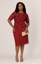 Adrianna Papell Embellished Mesh Sheath Dress Size 18w $279 Cranberry New W Tag