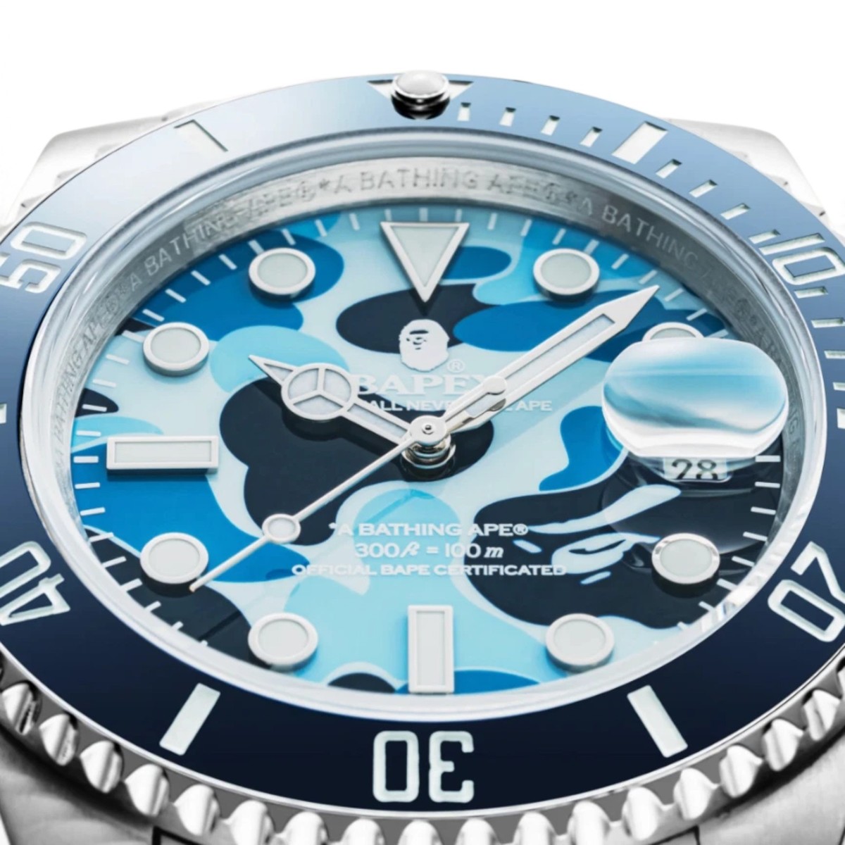 A BATHING APE TYPE 1 BAPEX Automatic Mens SS Blue Camo Watch 1M20
