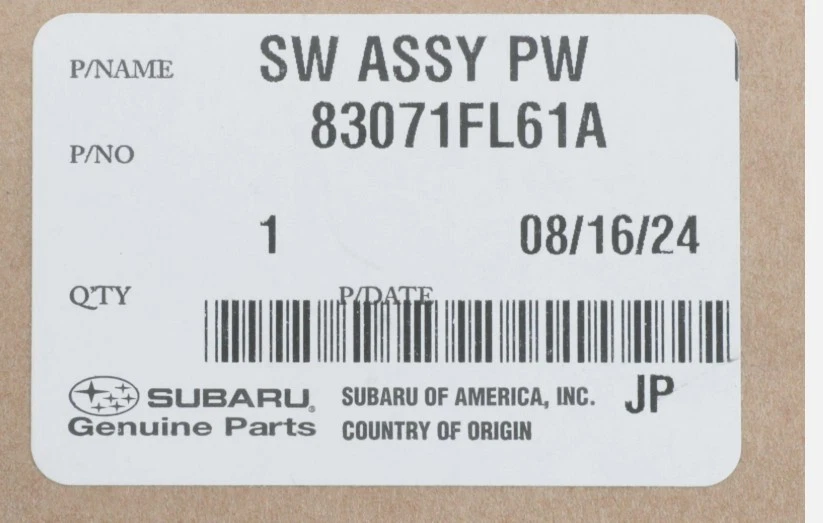 Interruptor de ventana de puerta delantera Subaru Impreza 2017-2023 lado del conductor 83071FL61A genuino Foto 2 de 2
