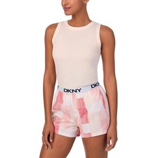 DKNY Women's Soft Ribbed Tank  Cozy Woven Short Set, PRLPLAIDPK, Size Medium