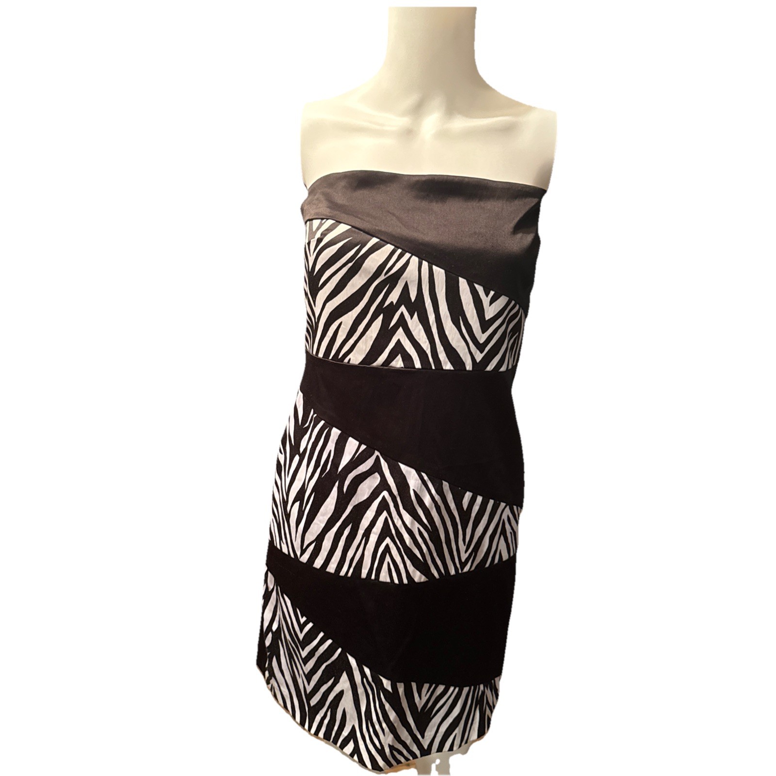 Vishes Zebra Print Strapless Mini Dress Black White Asymmetric Size 11