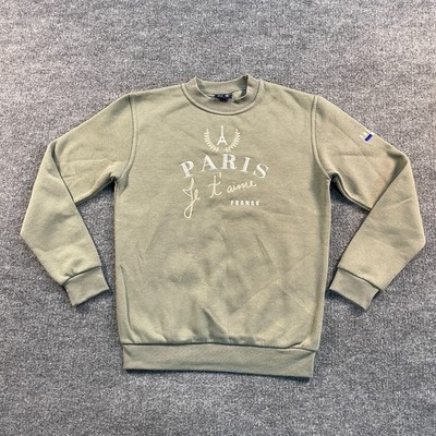 Vintage Paris Je-T'aime France Sweatshirt XS 19x24 Green Embroided Spellout