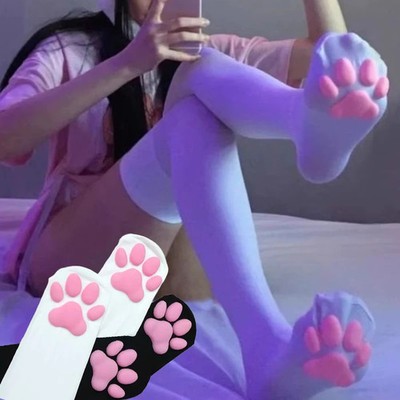 Cosplay Cat Paw Pad Long Socks Girls Pink Cute Lolita Thigh High Socks for Adult