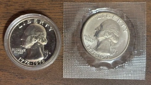 Lot Of 2 1976-S 40% Silver Bicentennial Quarters One BU One Proof