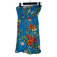 Express Womens Dress Size 0 Strapless Floral Blue Lined Mini Short Casual Wear