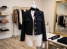 Viggos Women's Black Tweed Jacket Blazer Gold Buttons Size L