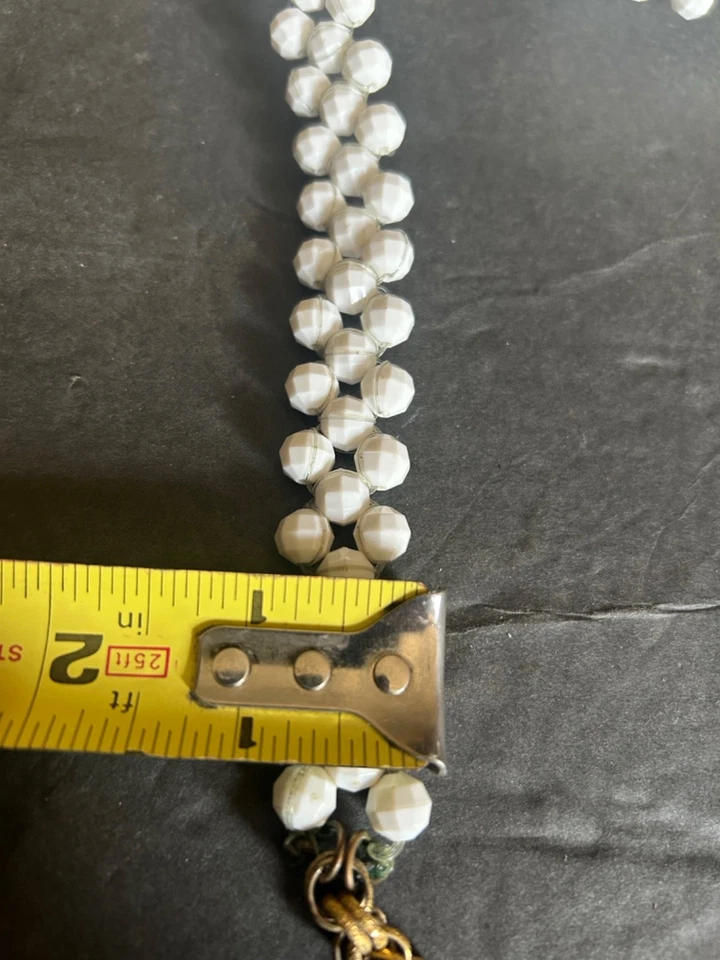 70s Belt Milk White Faceted lucite Beads Gold Chain Tear Drop Tassels HANDMADE - Image 4 of 4