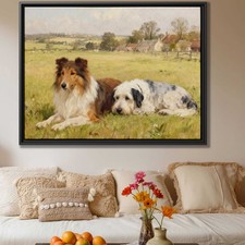 Oil Painting Dog Collie Canvas Print Rural Countryside Decor Farmhouse Artwork
