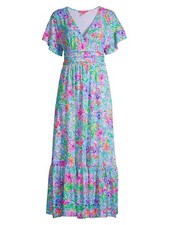 Lilly Pulitzer Jessi Floral Maxi Dress in Amalfi Blug Alligator Isle | Size XS