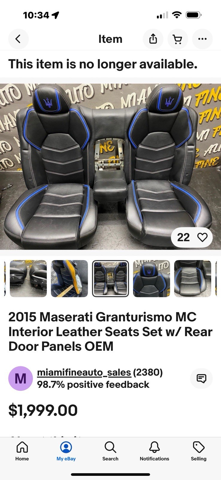 Maserati Granturismo 2015 Front Seats Covers and Back Panels Only (No Seats).