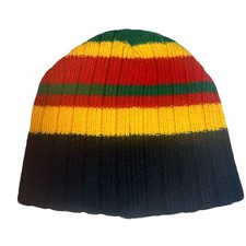Rasta Stripe Knit Beanie Hat Red Yellow Green Black One Size