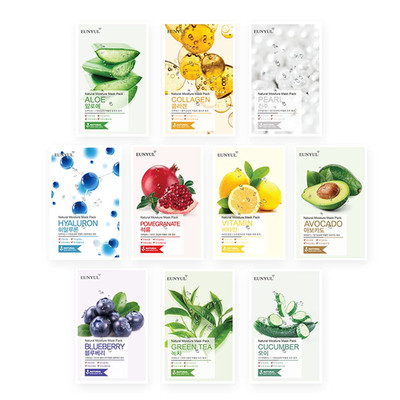 Natural Mask Sheet [Pack of 10] - 10 Types of Korean Face Sheet Masks for Intens