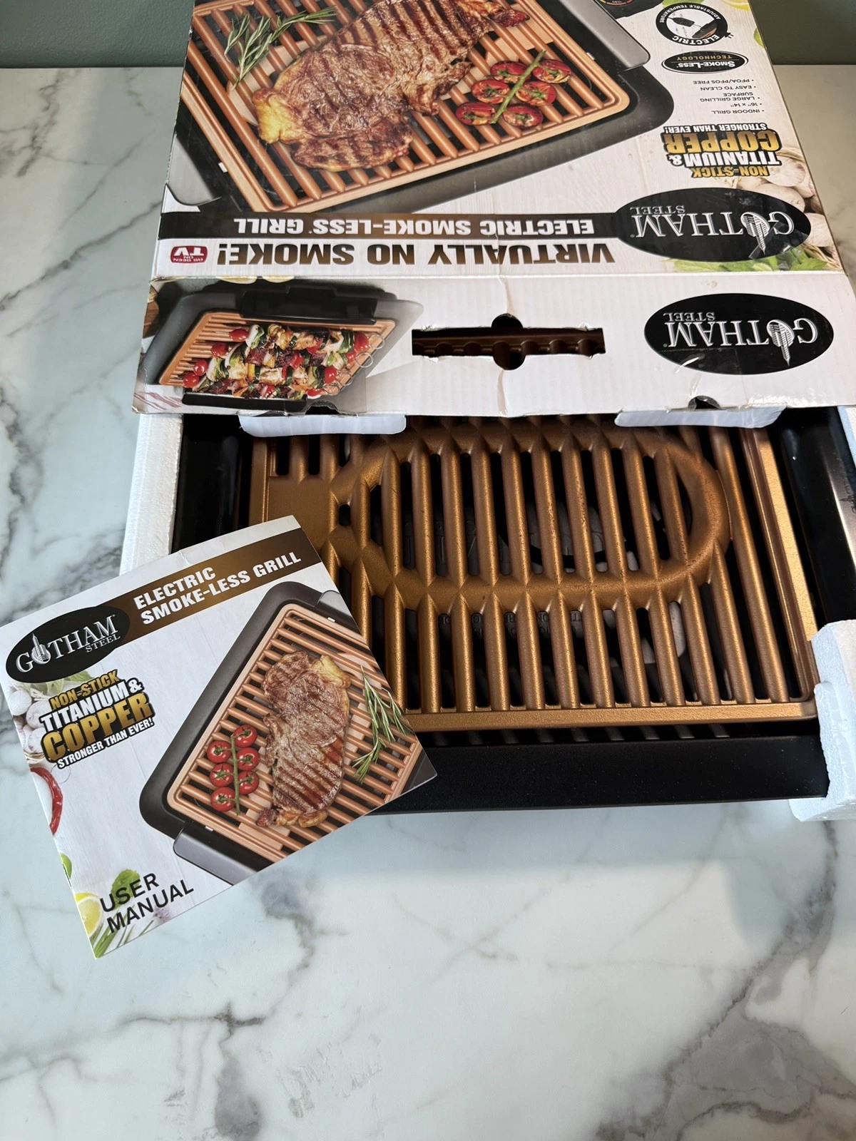 Gotham Steel Smokeless Electric Grill Non-Stick Titanium Ceramic Copper 16x14