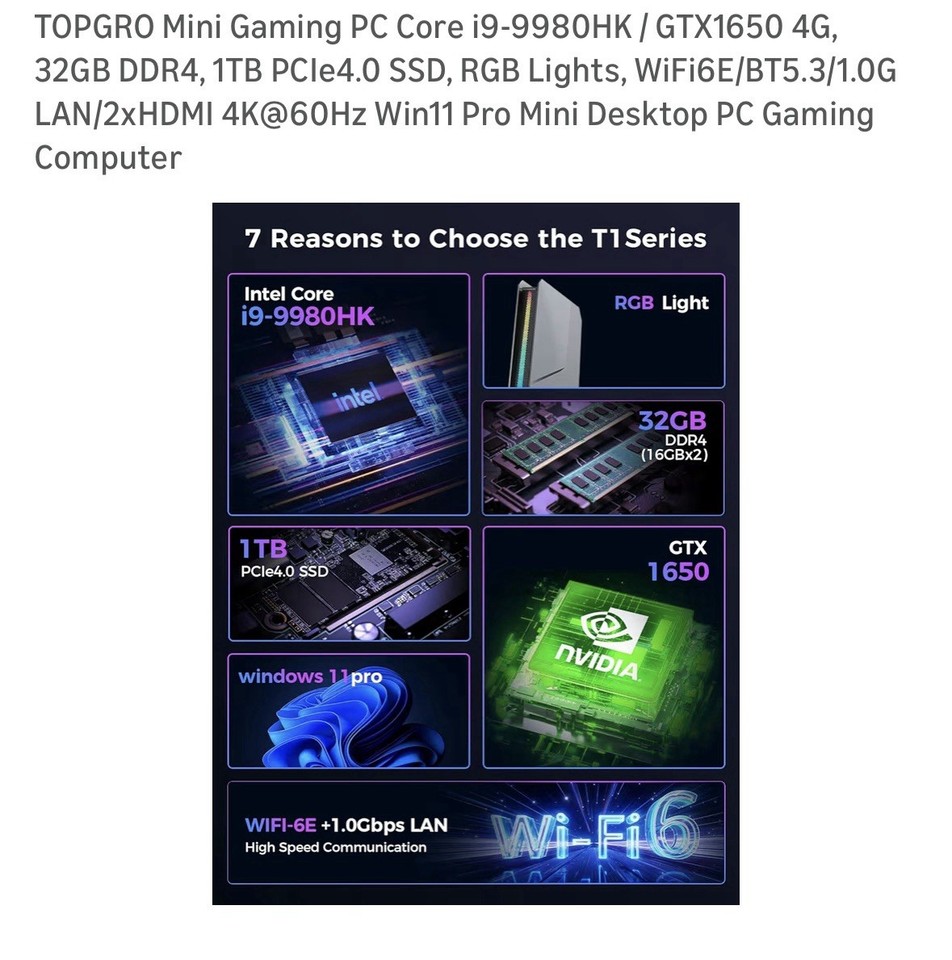 Mini Gaming PC Topgro Core i9 / GTX1650 4G, 32GB RAM DDR4, 1TB SSD | eBay