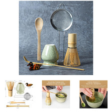 Matcha Whisk Set, Bamboo Whisk and Sifter Kit with Ceramic Holder, Tea Tools for