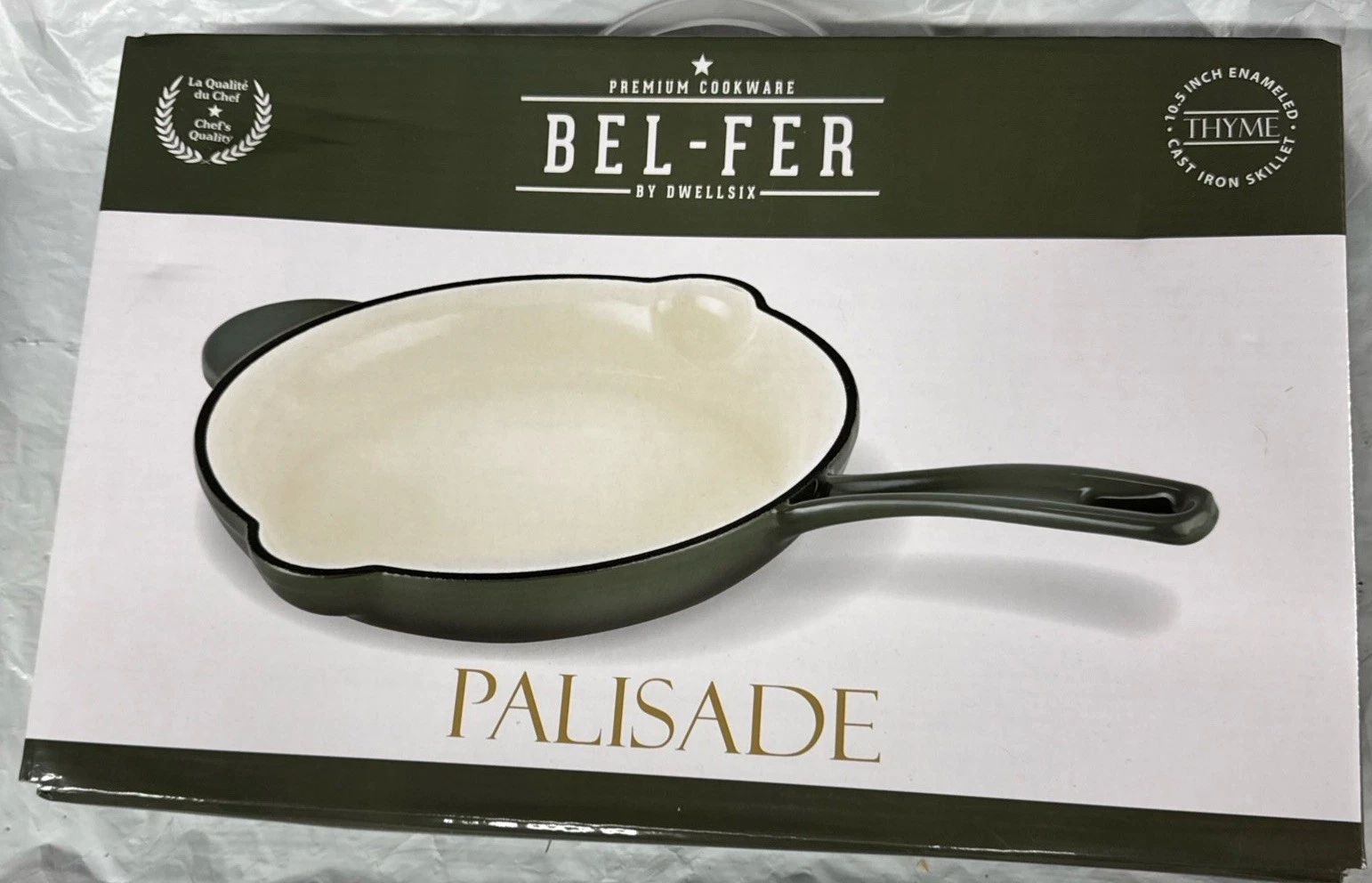 New Bel Fer Palisade 10.5 Inch Enameled Cast Iron Skillet Pan, Thyme Belfer