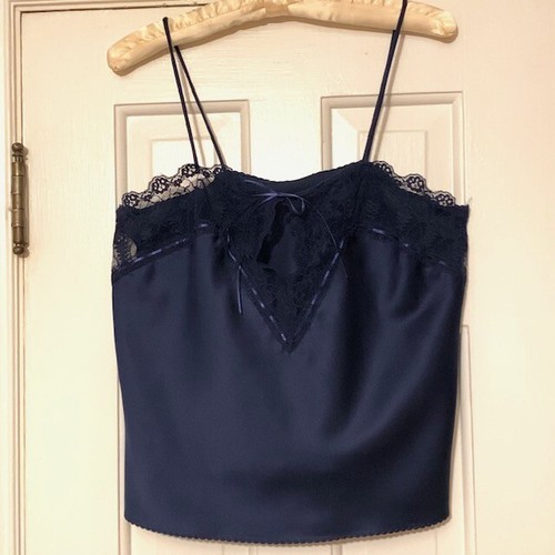 Marineblaues Camisole mit Vintage-Figur und Satinbesatz Größe M - Bild 1 von 7