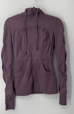Lululemon womens purple rouched logo design zip up hooded active jacket sz 6