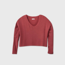 Women's Colsie V-Neck Lounge Sweatshirt Rose Large sweatshirt, NEW 1020