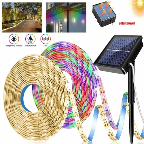 Solar Strip Light LED Flexible Lamp Outdoor Waterproof Garden Decor Lights 8Mode