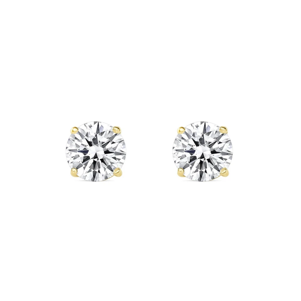 2 Ct Created Diamond Round Cut Real 14K Yellow Gold Stud Earrings Screw Back - Image 2 of 3