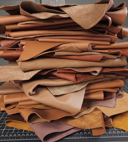 Mixed Brown Cow Leather Scraps, Full grain Remnants/Offcuts, Cowhide pieces