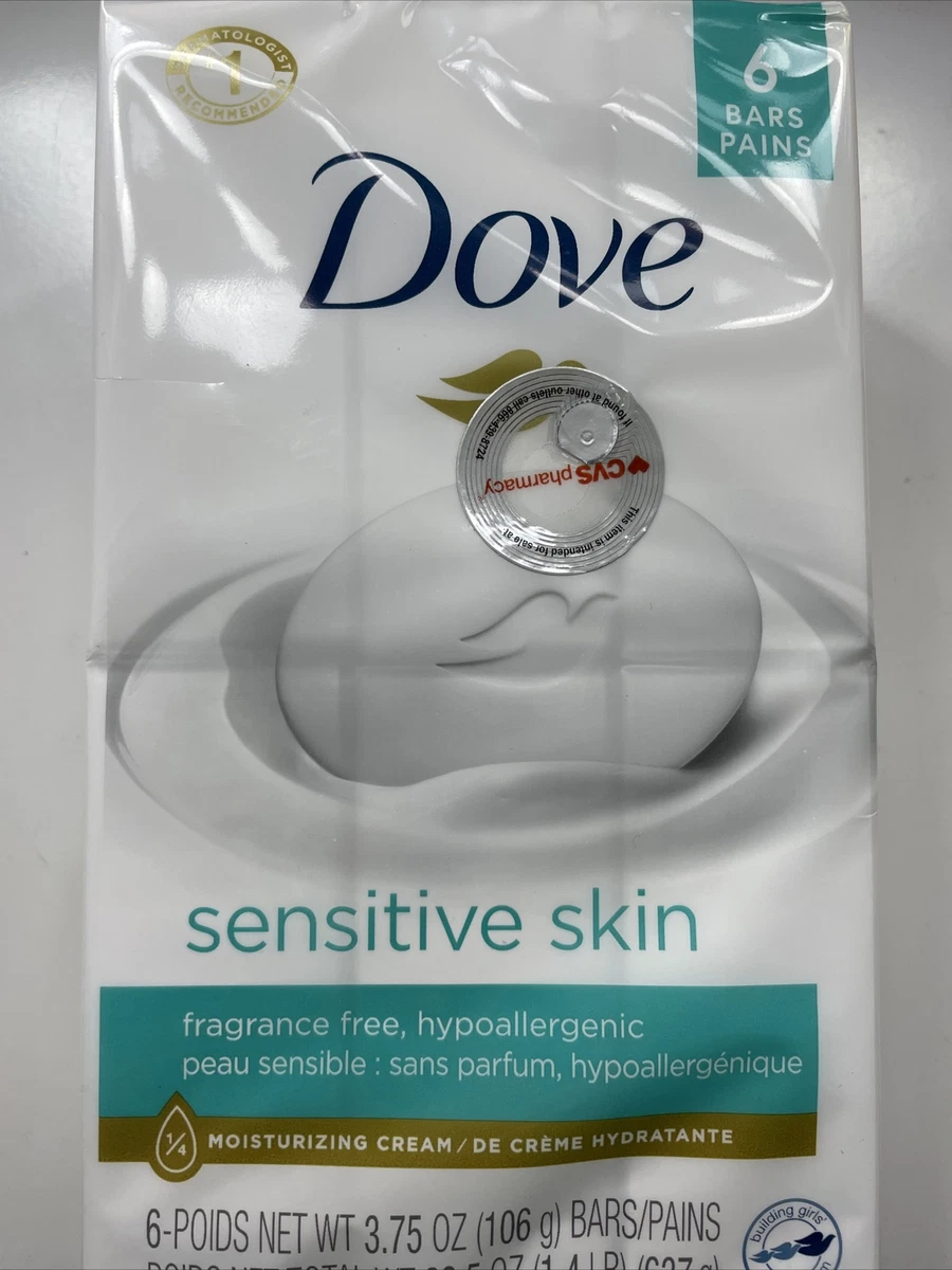Dove Sensitive Skin Unscented HypoAllergenic Bath Bar Soap 6 Individual 4oz Each