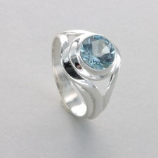 Round Circle BLUE TOPAZ Ring - Multiple Sizes - 925 STERLING SILVER Natural 6e