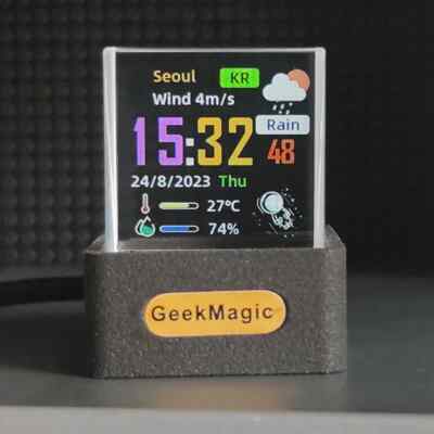 New Crystal Cube Photo Display Holographic Desktop Weather Station Digital Clock