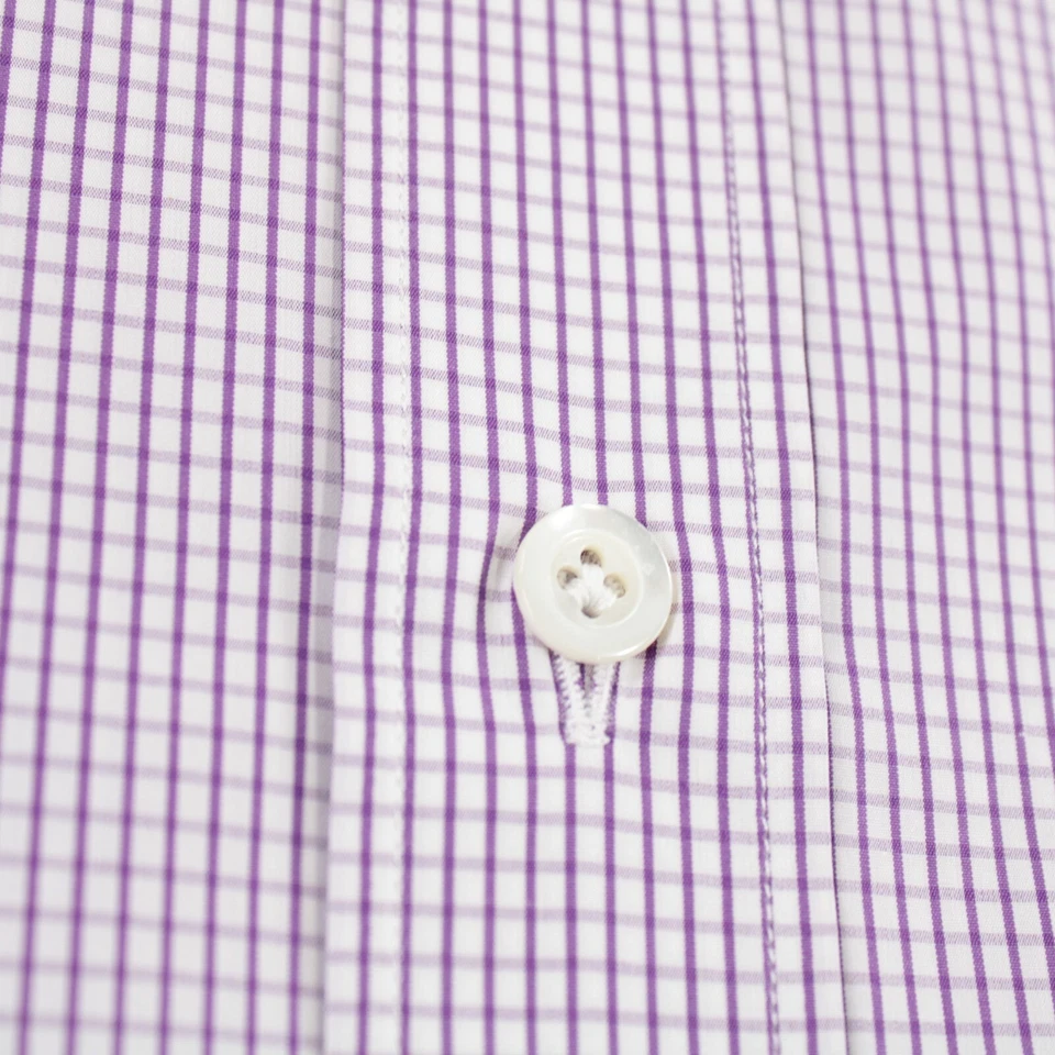 Camisa de vestir Luciano Barbera nueva con etiquetas talla XL en blanco con rejilla púrpura a cuadros Foto 4 de 4