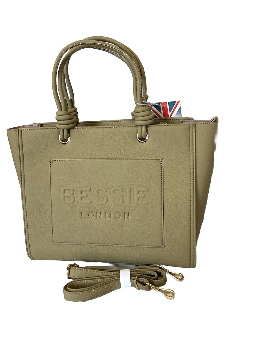 BESSIE NEW AUTUMN GREEN XL TOTE BAG WITH EMBOSSED BESSIE LOGO