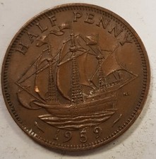 Old Coin 1959 Ship Halfpenny British