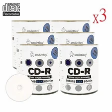1800 Smartbuy CD-R CDR 52X Blank Record Disc With White Inkjet Printable Media