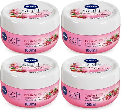 NIVEA Soft Freshies Moisturizing Cream, Berry Blossom, 4 X100ml