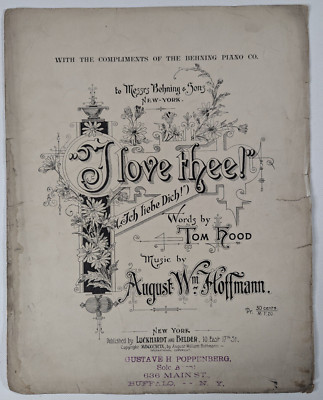 I Love Thee Antique 1899 Sheet Music Tom Hood August Wm Hoffmann 19th Century