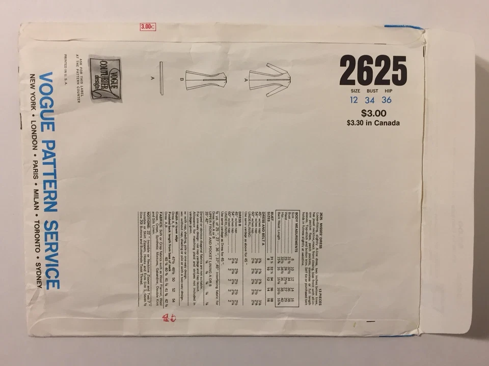 Vtg Vogue Couturier Design Michael Of London Dress Sewing Pattern Size 12 2625 - Image 4 of 4