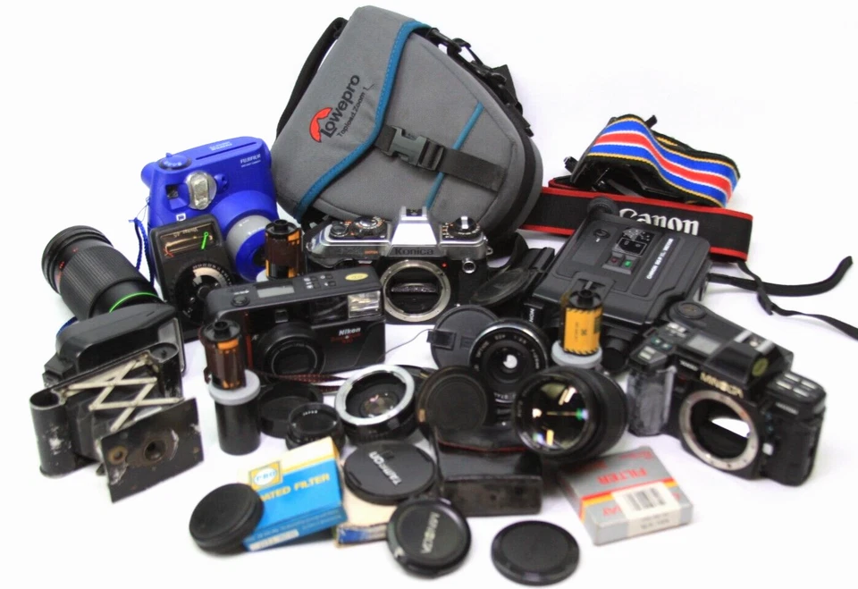 Vintage 10 Pfund Kamera Box Reparatur oder Requisiten Posten 35 mm SLR kompakte Objektive Film Riemen - Bild 3 von 4