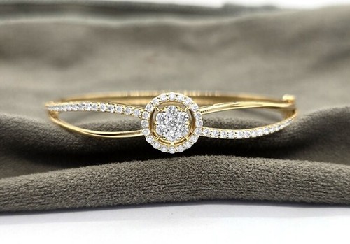 1.45ct Natural Round Diamond 14k BIS Hallmarked Yellow Gold Wedding Bracelet - Picture 2 of 7