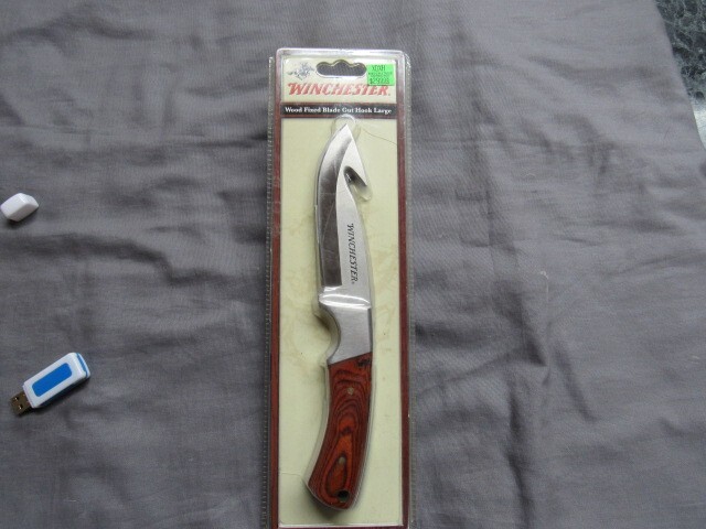 Winchester Genuine Burl Wood Handles Fixed Blade Guthook Hunting Skinning Knife