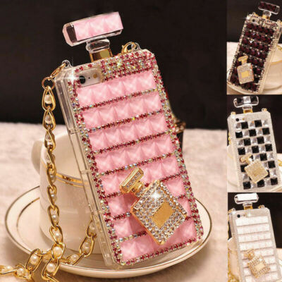For iPhone 17 16 Pro Max 15 14 13 12 Bling Glitter Diamond Perfume Bottle Case