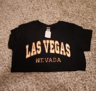 LAS VEGAS Nevada Blinged Out Gold Color Studded Black T-Shirt Nice Quality LARGE