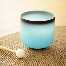 7 inch G Note Throat Chakra Blue Colored Frosted Quartz Crystal Singing Bowl